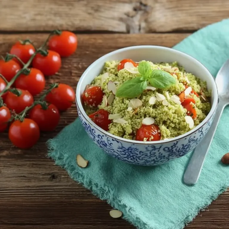 Cous cous al pesto con pomodorini e mandorle