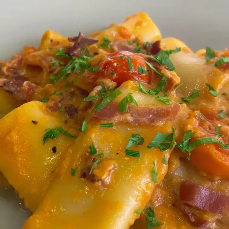 Paccheri cremosi con speck e datterini rossi