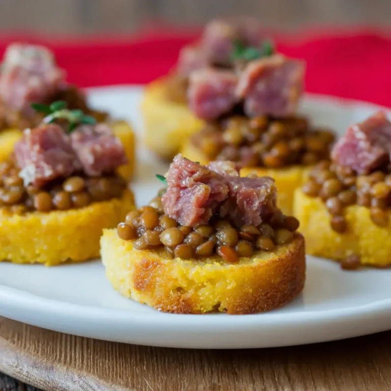 Tartine di Polenta con Lenticchie e Cotechino