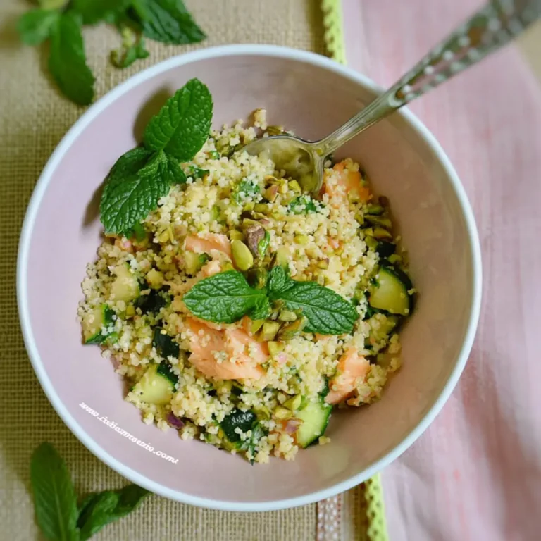 Cous cous con zucchine, salmone, pistacchi e menta