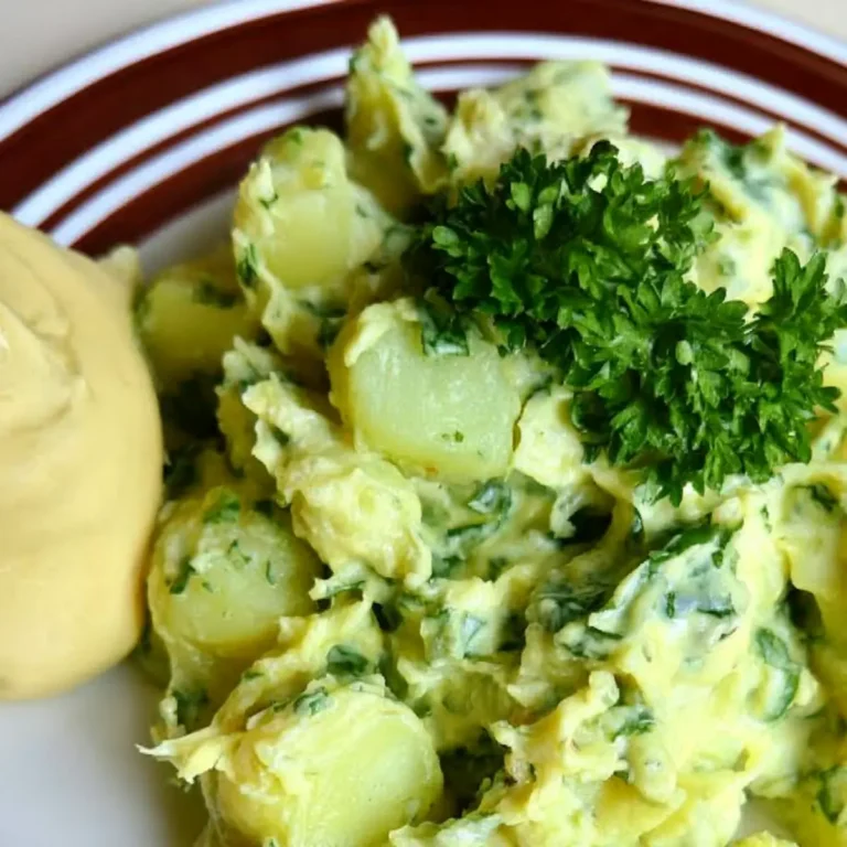 Insalata di patate e prezzemolo con salsa alla senape e maionese