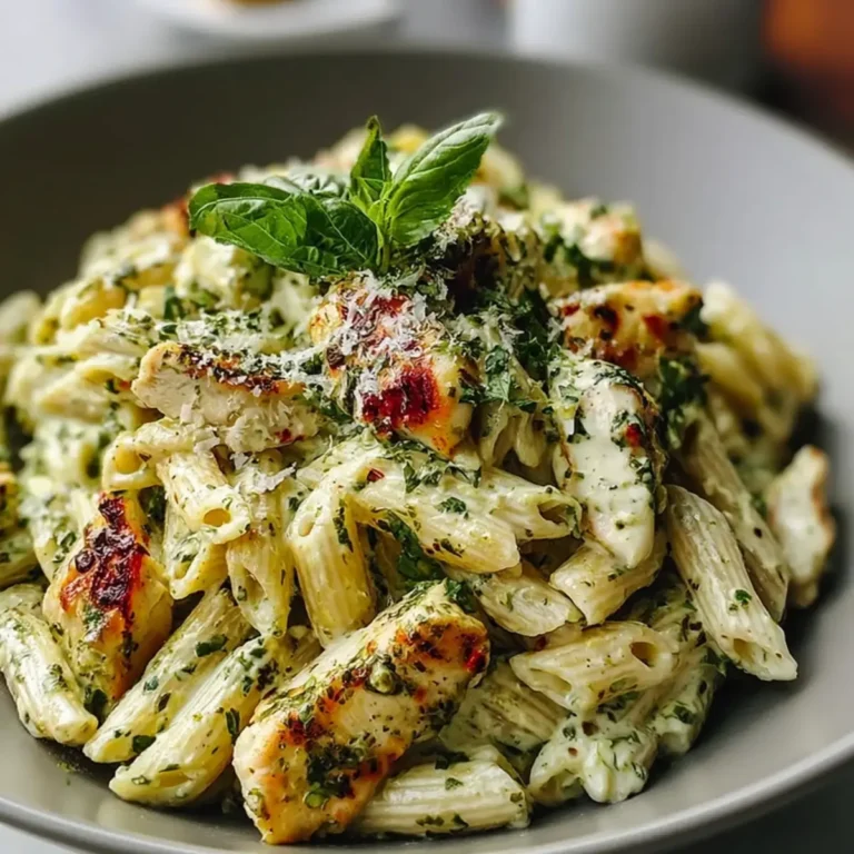 Pasta cremosa al pesto con pollo