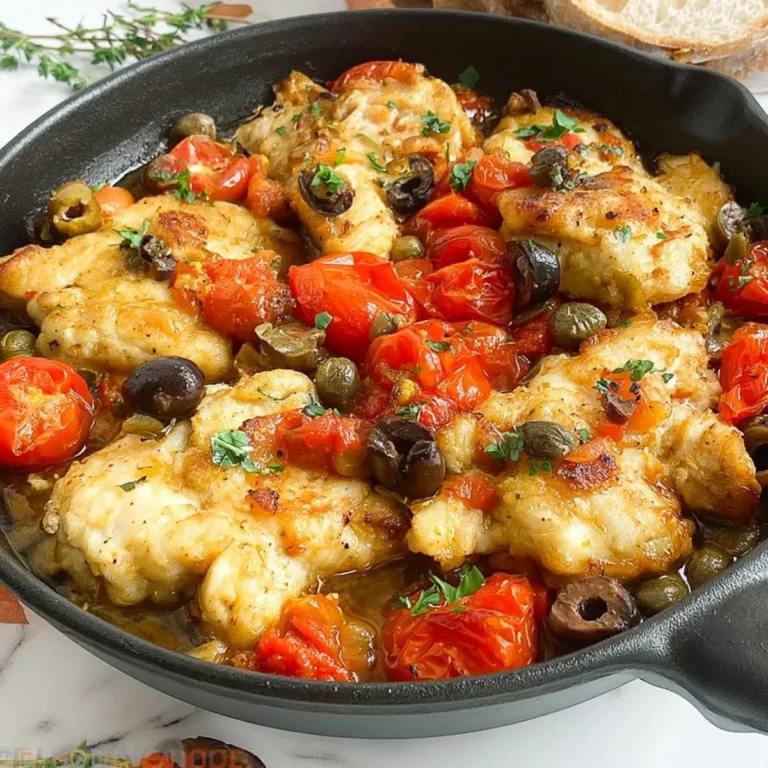 Pollo alla mediterranea con pomodorini olive e capperi
