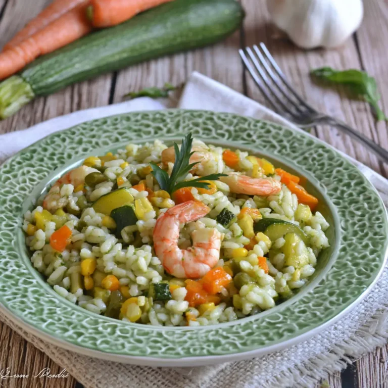 Riso freddo con gamberi e verdure