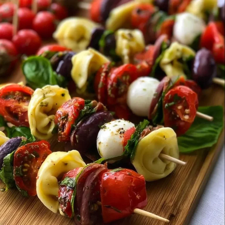Spiedini di antipasto italiani con tortellini marinati e mozzarella