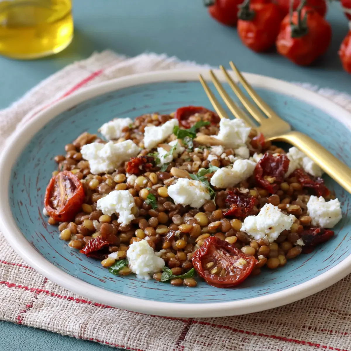INSALATA DI LENTICCHIE POMODORI SECCHI E FETA