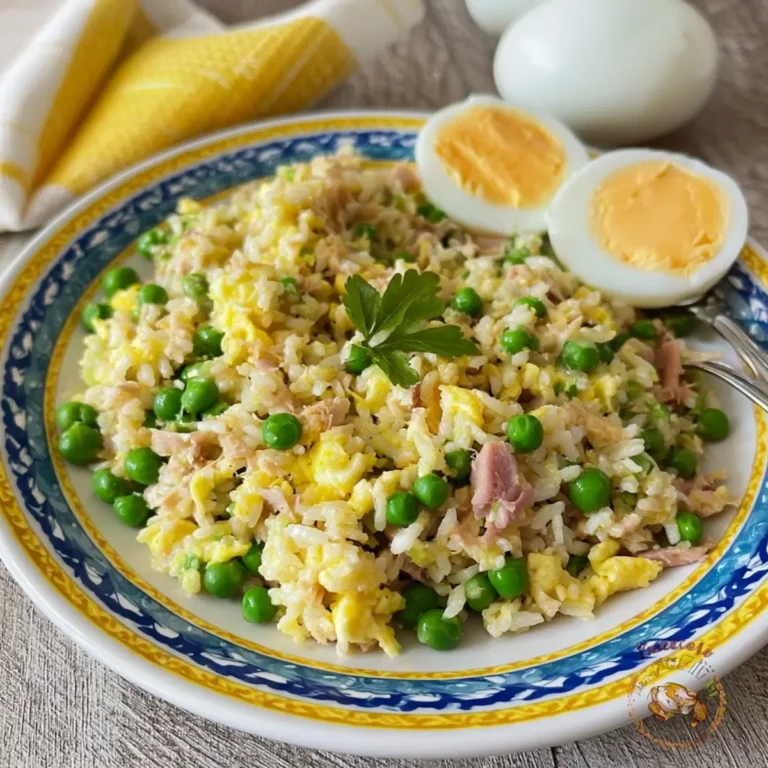 INSALATA DI RISO CON TONNO UOVO E PISELLI