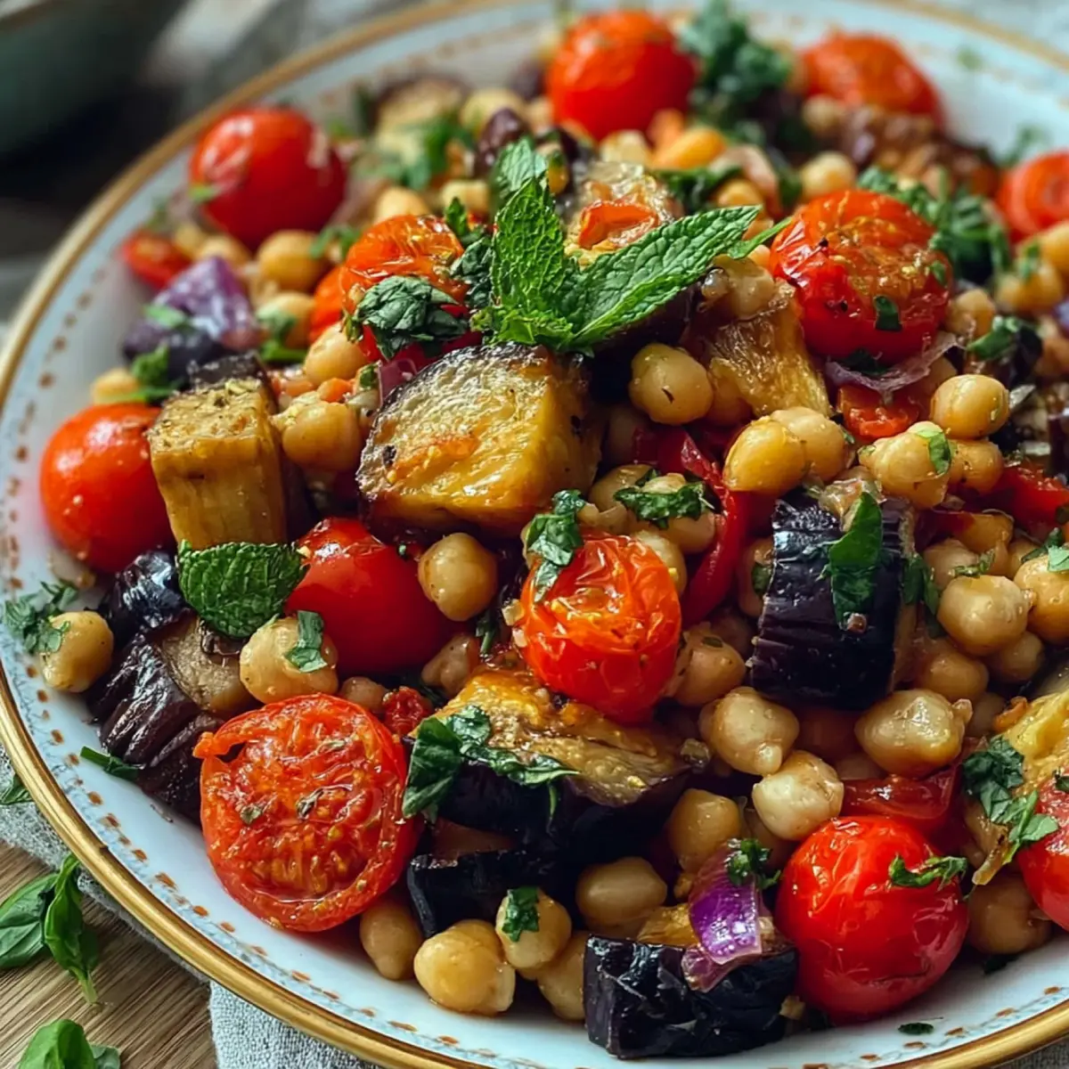 Insalata di melanzane, ceci e pomodorini