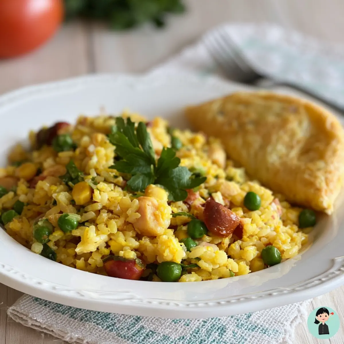 Insalata di riso con pollo e frittata