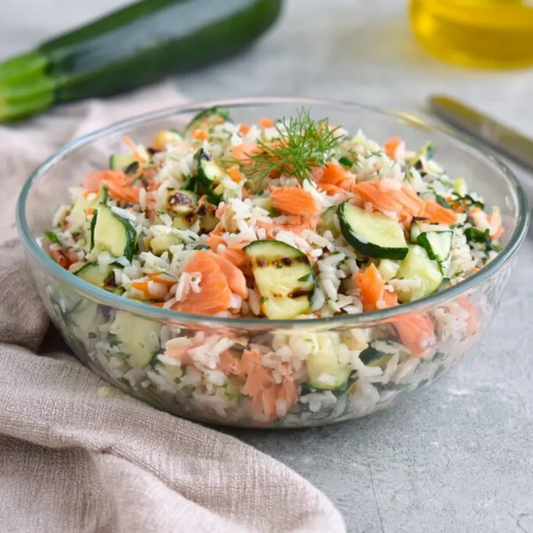 Insalata di riso con salmone e zucchine grigliate