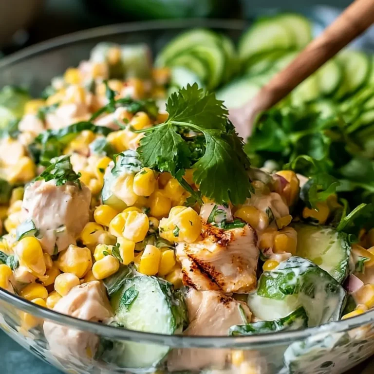 Insalata cremosa di cetrioli, pollo e mais