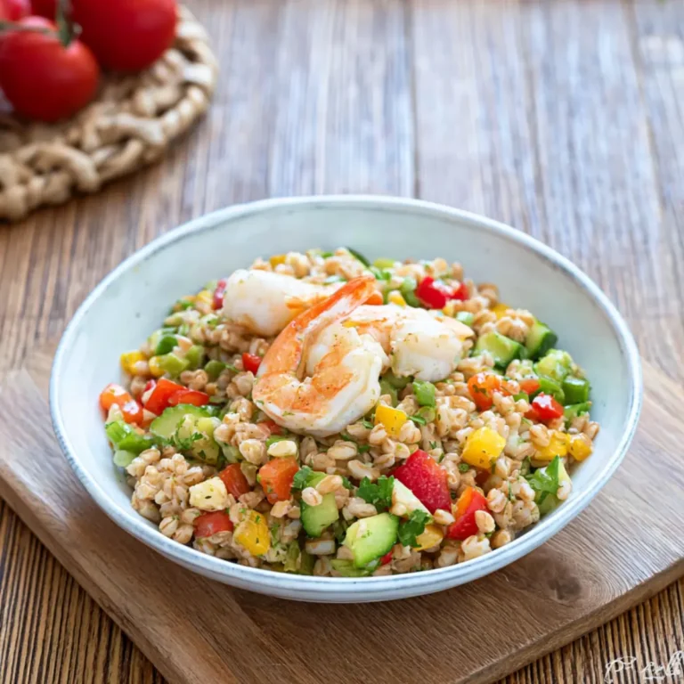 Insalata di farro con gamberi e verdure
