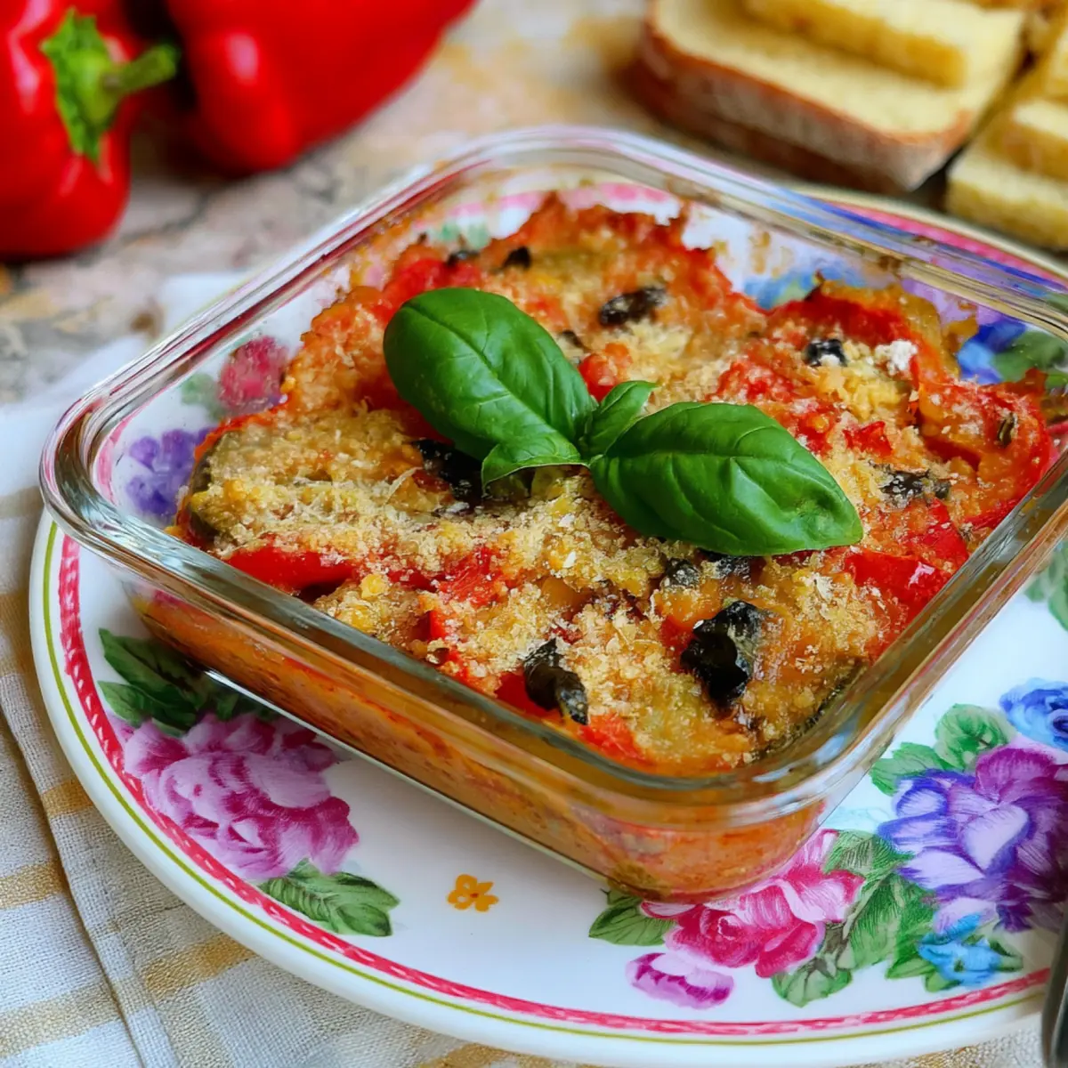Parmigiana di peperoni con pane carasau