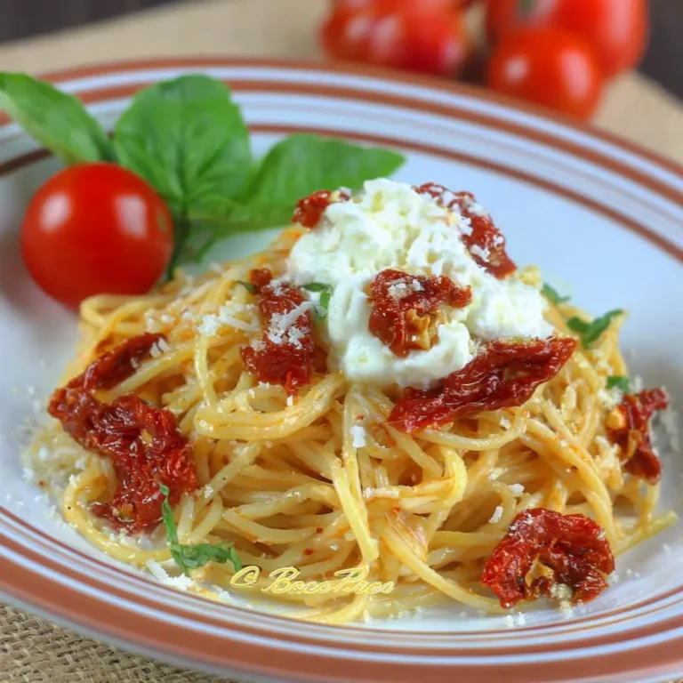 Spaghetti con pomodori secchi e crema di burrata