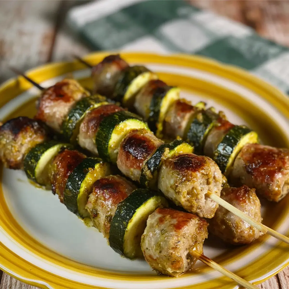 Spiedini con salsiccia e zucchine
