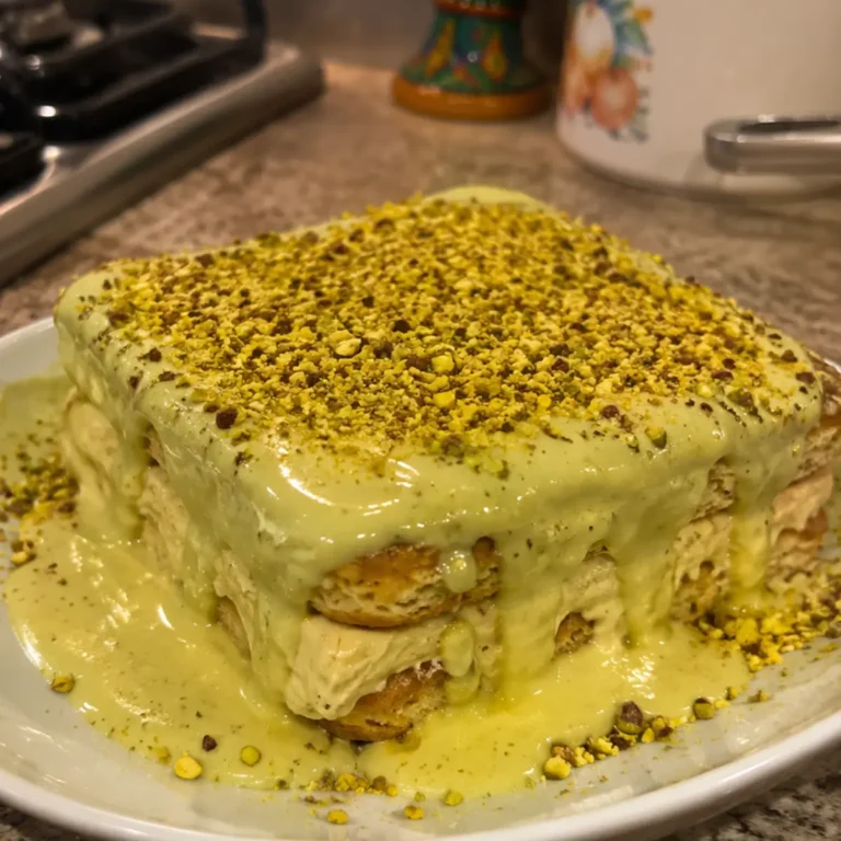 Tiramisù al pistacchio con colata cremosa