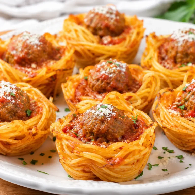 Cestini di spaghetti e polpette