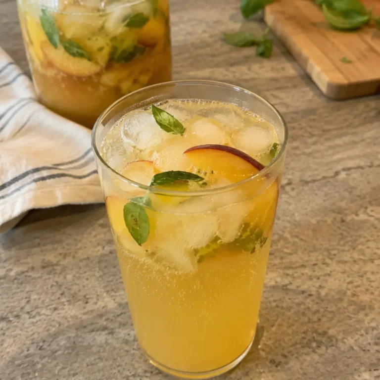 Limonata frizzante alla pesca e basilico
